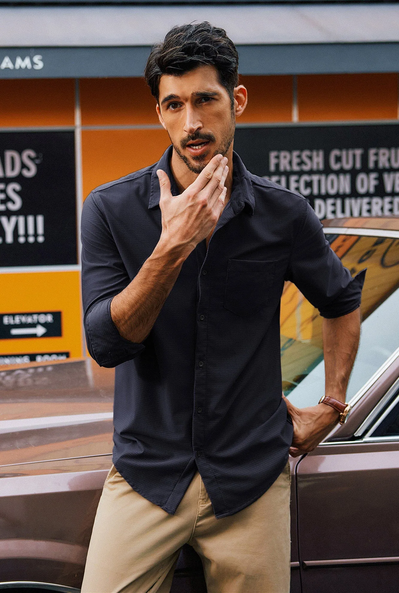 Men Classic Collar Shirt Casual Long Sleeve Curved Hem Button-up Tops sold by Paul Jones product image thumbnail 2