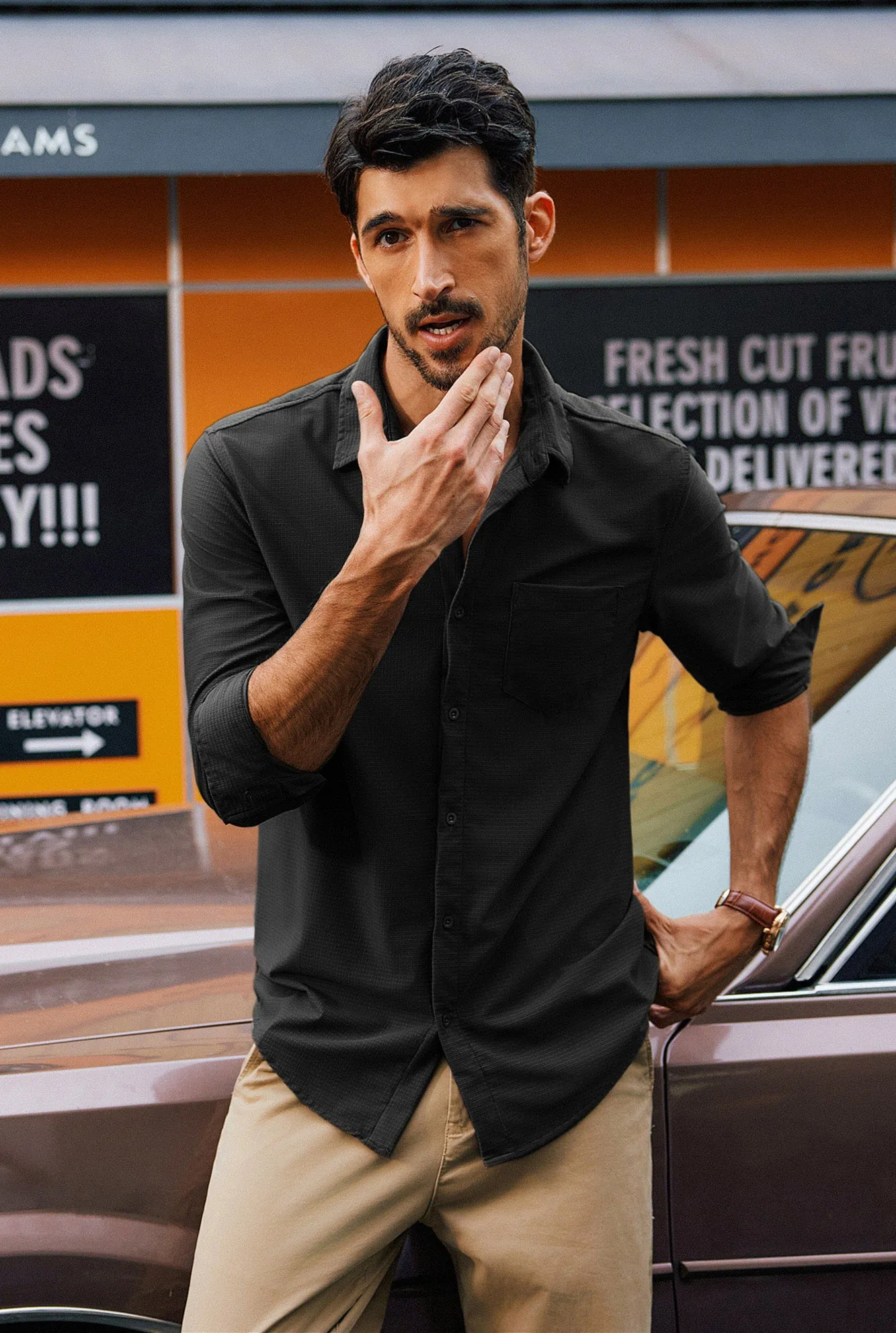 Men Classic Collar Shirt Casual Long Sleeve Curved Hem Button-up Tops sold by Paul Jones product image thumbnail 5