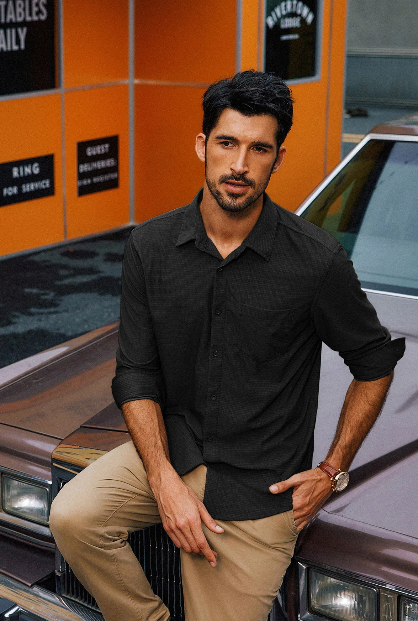 Men Classic Collar Shirt Casual Long Sleeve Curved Hem Button-up Tops sold by Paul Jones