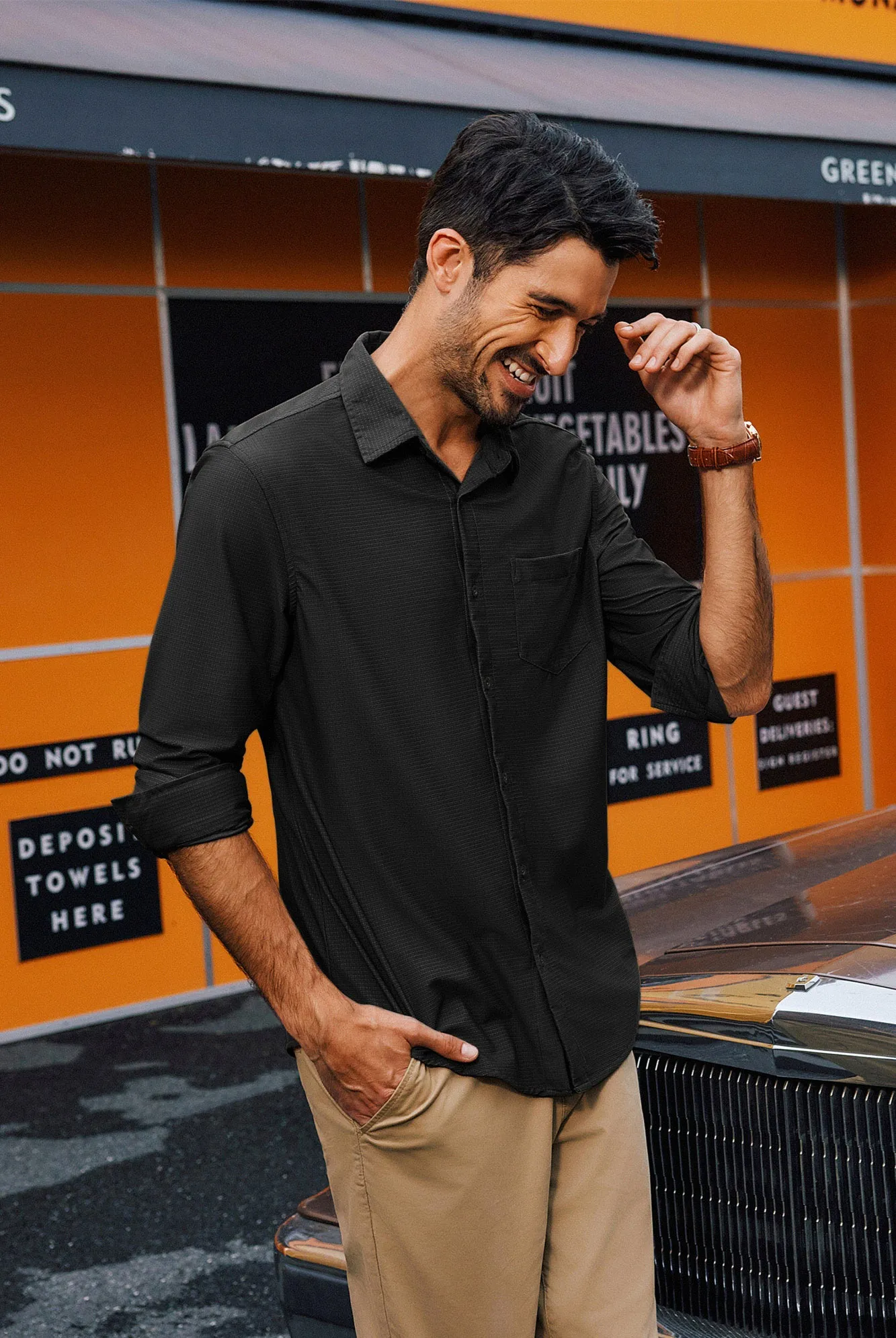 Men Classic Collar Shirt Casual Long Sleeve Curved Hem Button-up Tops sold by Paul Jones product image thumbnail 4