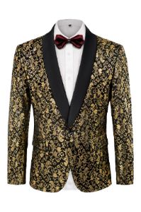 Men's Floral Tuxedo Jacket One Button Slim Fit Suit Jacket Shawl Lapel Blazer sold by Paul Jones