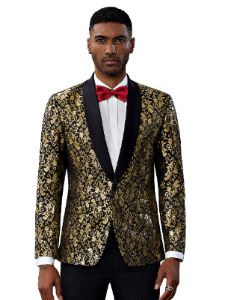 Men's Floral Tuxedo Jacket One Button Slim Fit Suit Jacket Shawl Lapel Blazer sold by Paul Jones