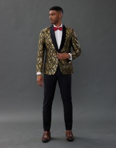 Men's Floral Tuxedo Jacket One Button Slim Fit Suit Jacket Shawl Lapel Blazer sold by Paul Jones