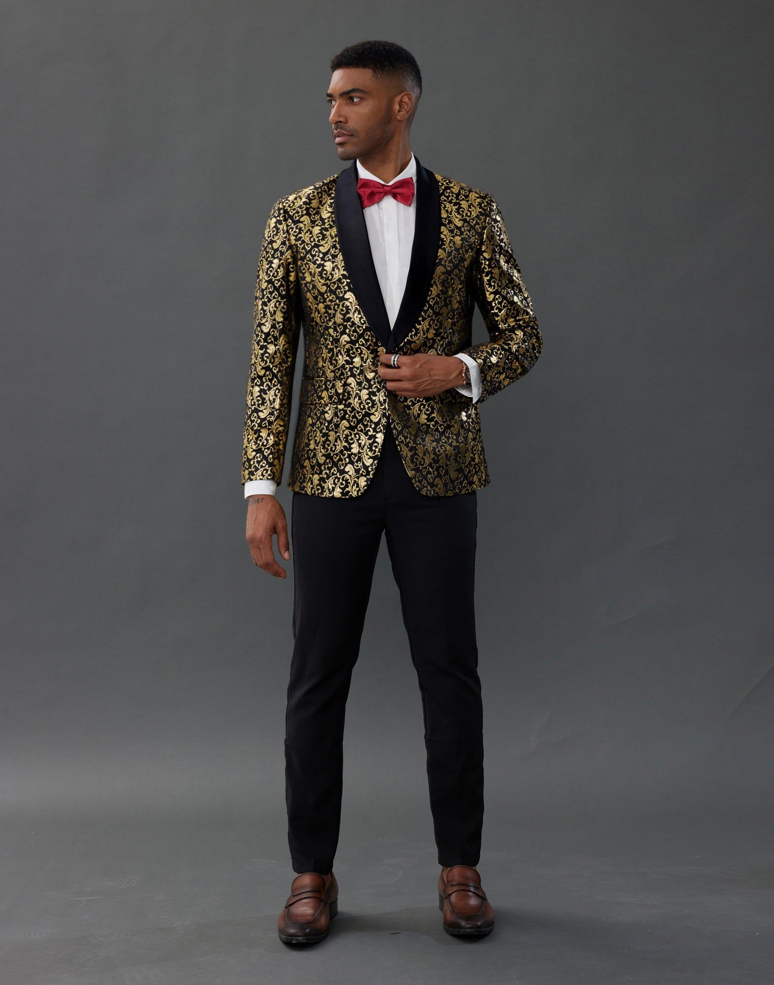 Men's Floral Tuxedo Jacket One Button Slim Fit Suit Jacket Shawl Lapel Blazer sold by Paul Jones product image thumbnail 4