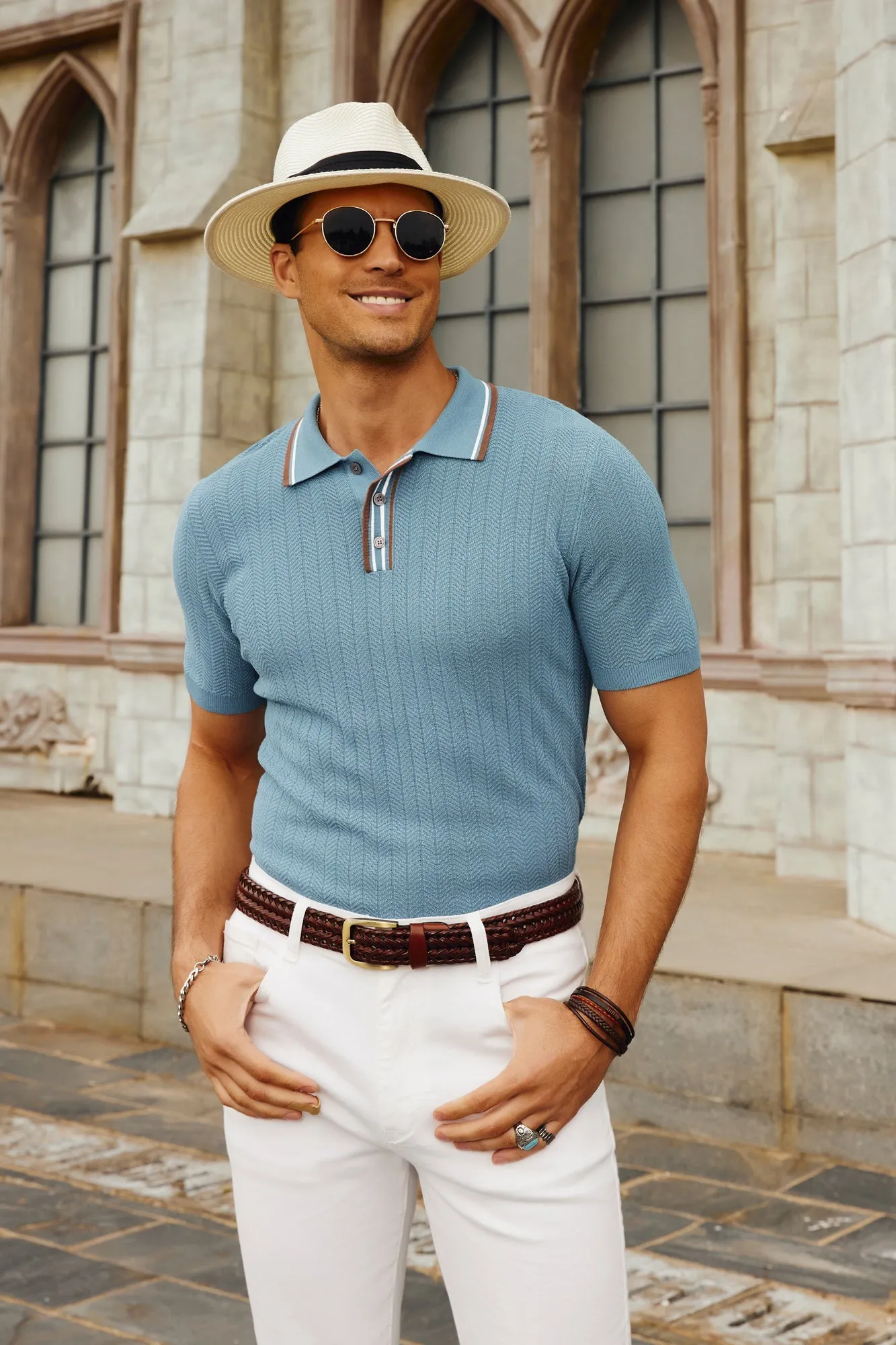 PJ Mens Knitted Polo Shirts Short Sleeve Textured Pullover Golf Polo Pullover T Shirts sold by Paul Jones product image thumbnail 5