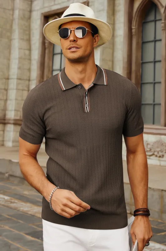PJ Mens Knitted Polo Shirts Short Sleeve Textured Pullover Golf Polo Pullover T Shirts sold by Paul Jones