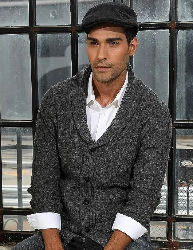 Men's Shawl Collar Cardigan Sweaters Cable Knitted Aran Sweater with Buttons sold by Paul Jones