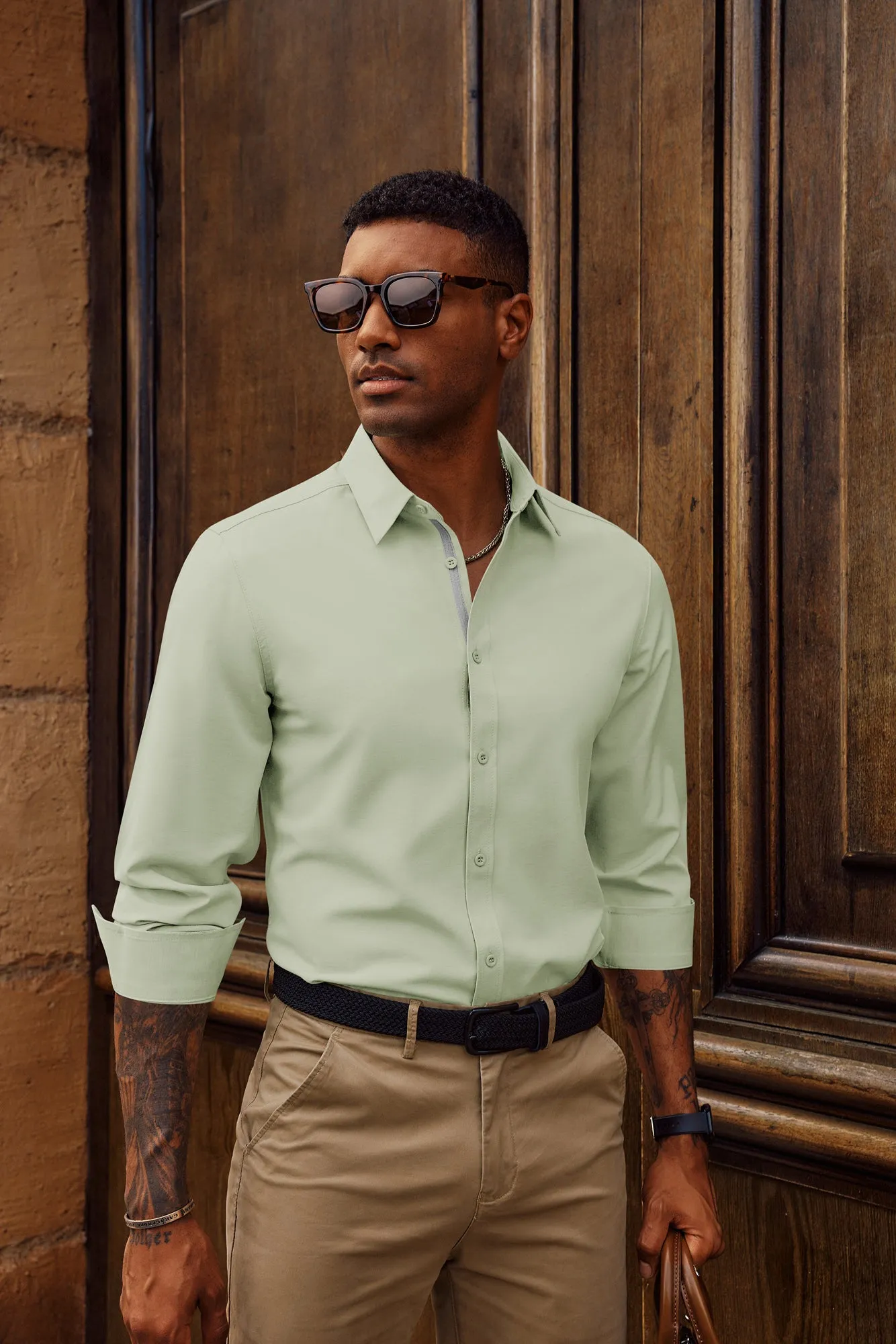 Men Classic Collar Shirt Casual Long Sleeve Curved Hem Button-up Tops sold by Paul Jones product image thumbnail 5