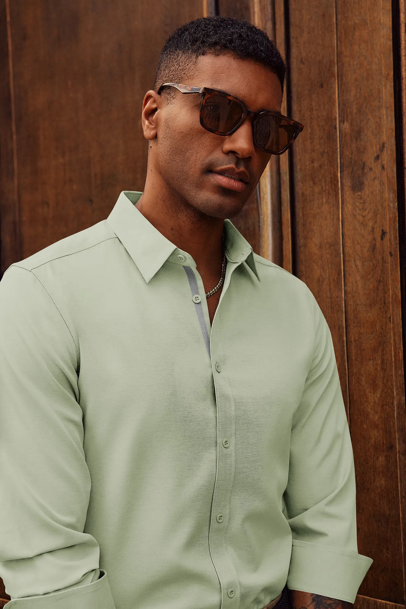 Men Classic Collar Shirt Casual Long Sleeve Curved Hem Button-up Tops sold by Paul Jones product image thumbnail 4