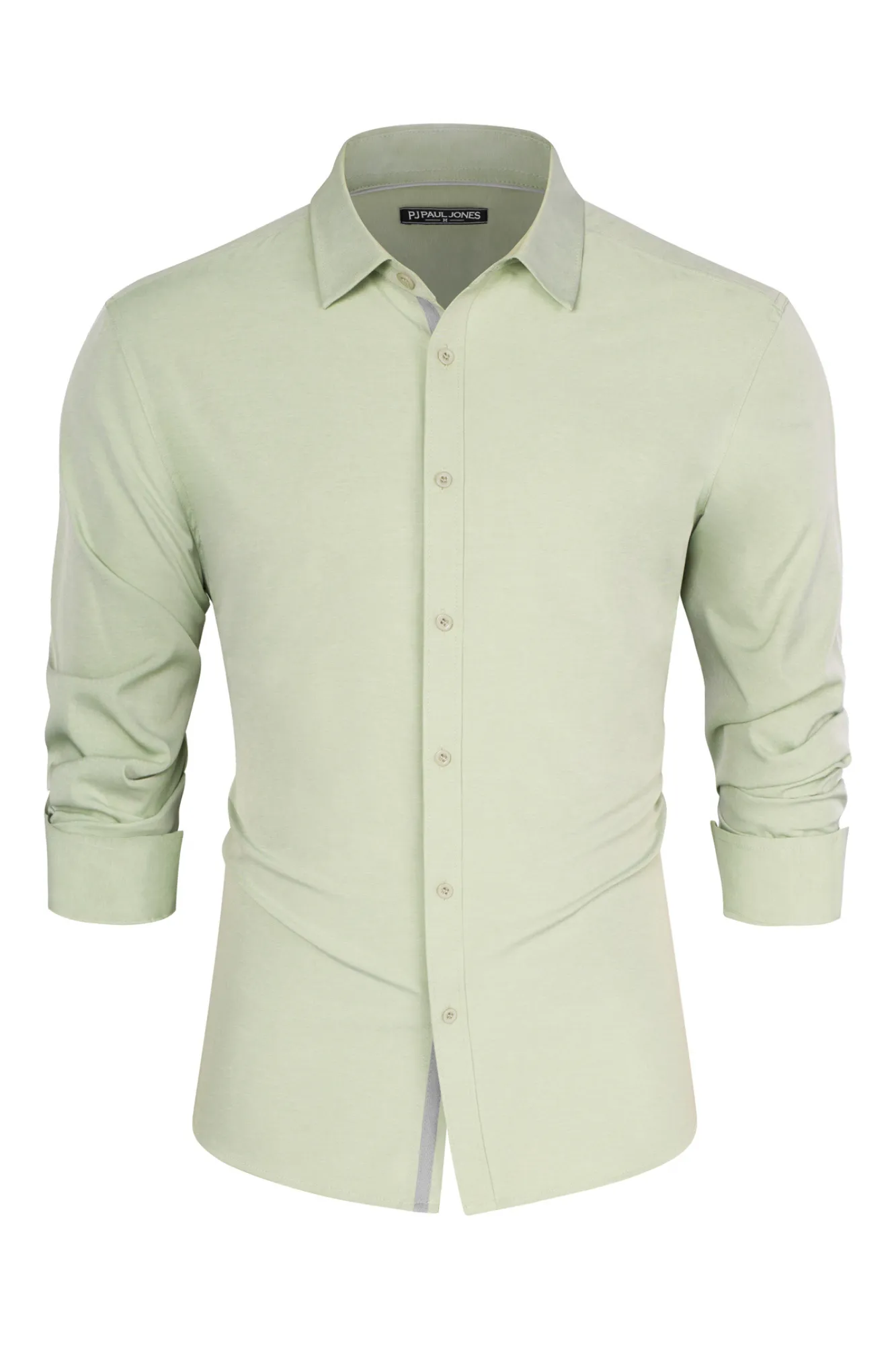 Men Classic Collar Shirt Casual Long Sleeve Curved Hem Button-up Tops sold by Paul Jones product image thumbnail 3