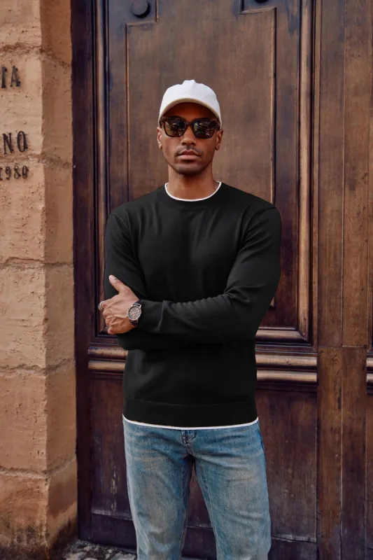 Men Contrast Color Sweater Long Sleeve Crew Neck Pullover Jumper sold by Paul Jones