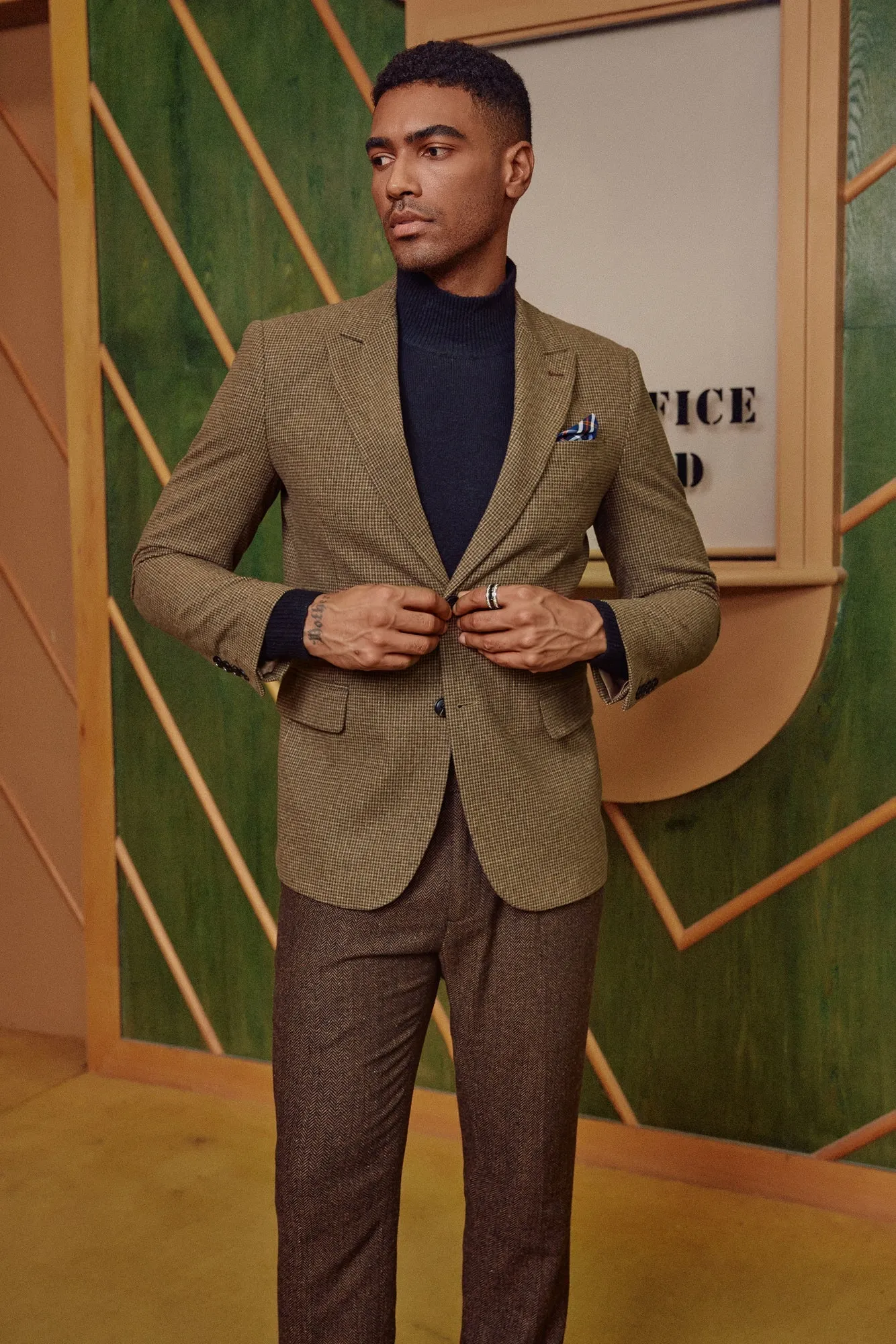 Men's Herringbone Two Button Blazer British Wool Blend Vintage Sports Coats sold by Paul Jones product image thumbnail 2