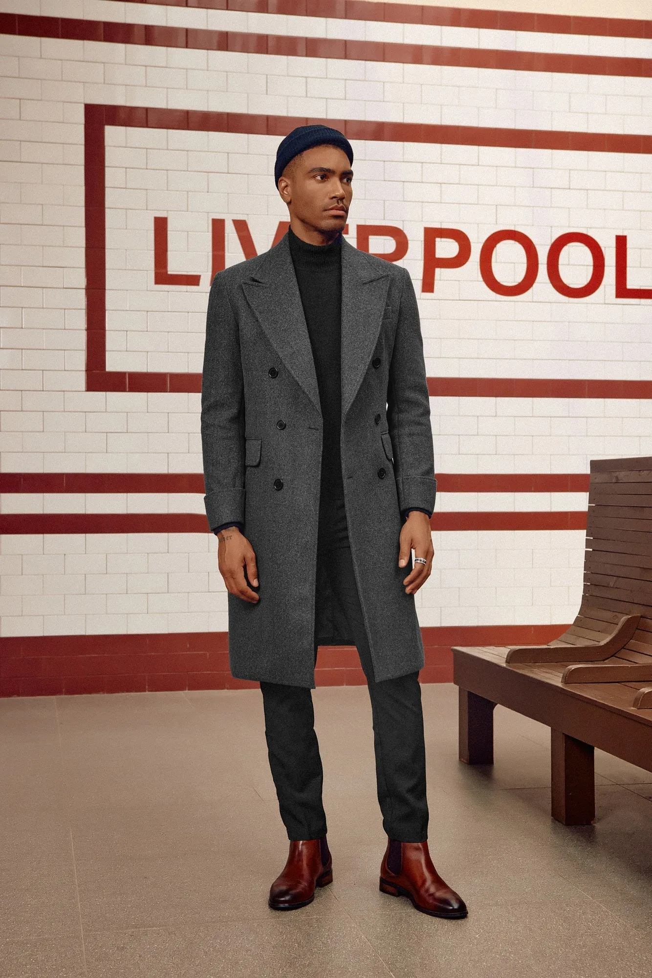 Men's Double Breasted Unisex Peacoat Wool Blend Long Trench Coats sold by Paul Jones product image thumbnail 2