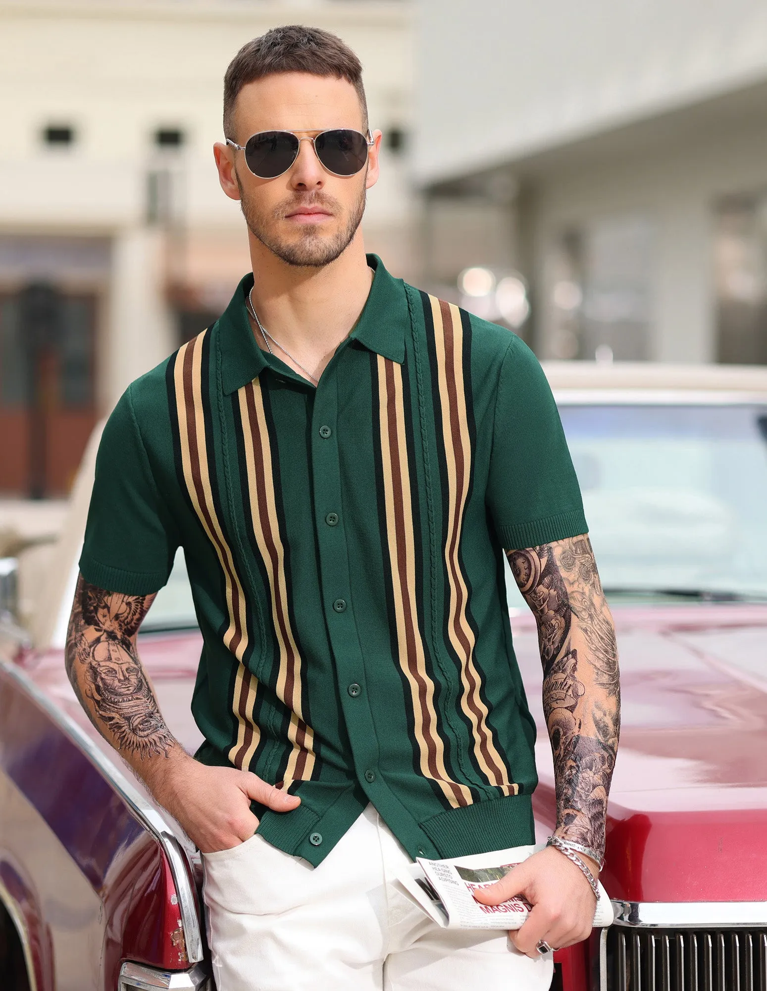 Mens Polo Shirts Vintage Striped Button Down Knitted Golf Cardigans Shirts sold by Paul Jones product image thumbnail 5