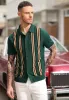 Mens Polo Shirts Vintage Striped Button Down Knitted Golf Cardigans Shirts sold by Paul Jones