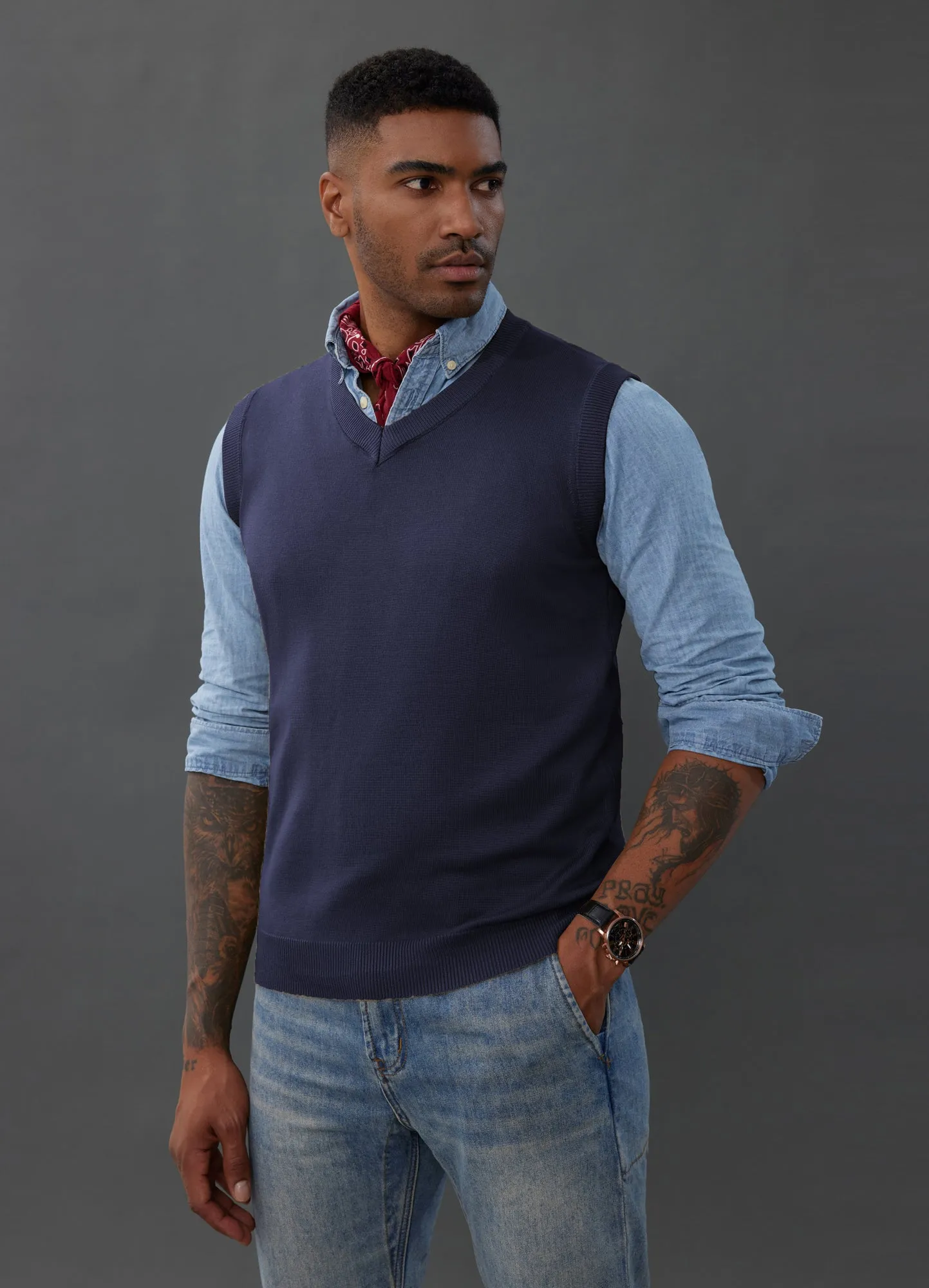 Mens V-Neck Knitted Sweater Vest Solid Plain Sleeveless Pullover Knitwear sold by Paul Jones product image thumbnail 2