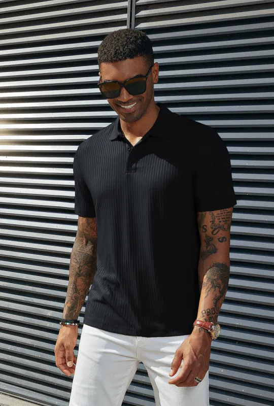 Mens Polo Shirts Textured Knit Short Sleeve Stretchy Golf Shirts sold by Paul Jones