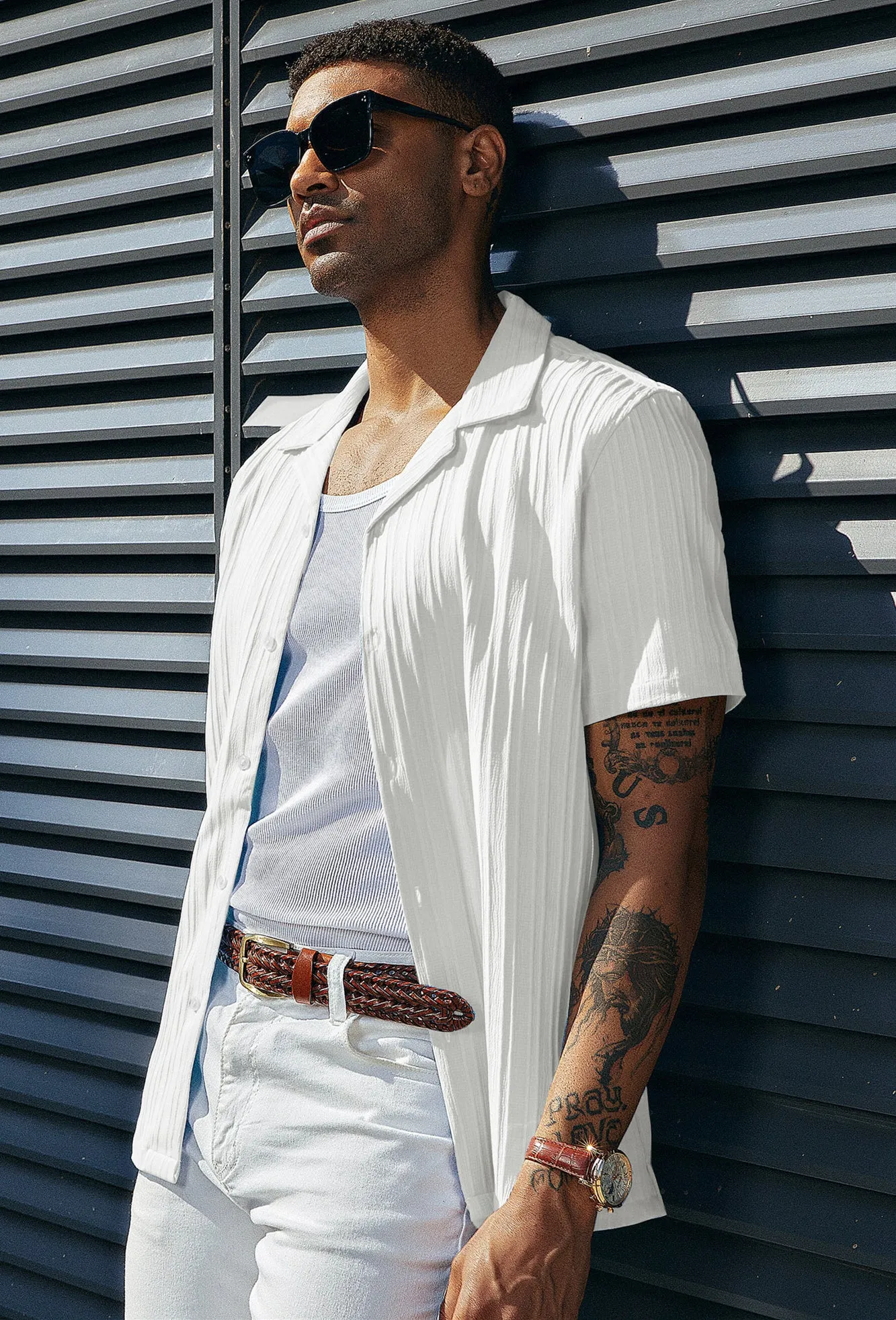 Men's Casual Button Down Shirts Short Sleeve Summer Shirts Wrinkle-Free Shirts Textured Beach Shirts sold by Paul Jones product image thumbnail 5