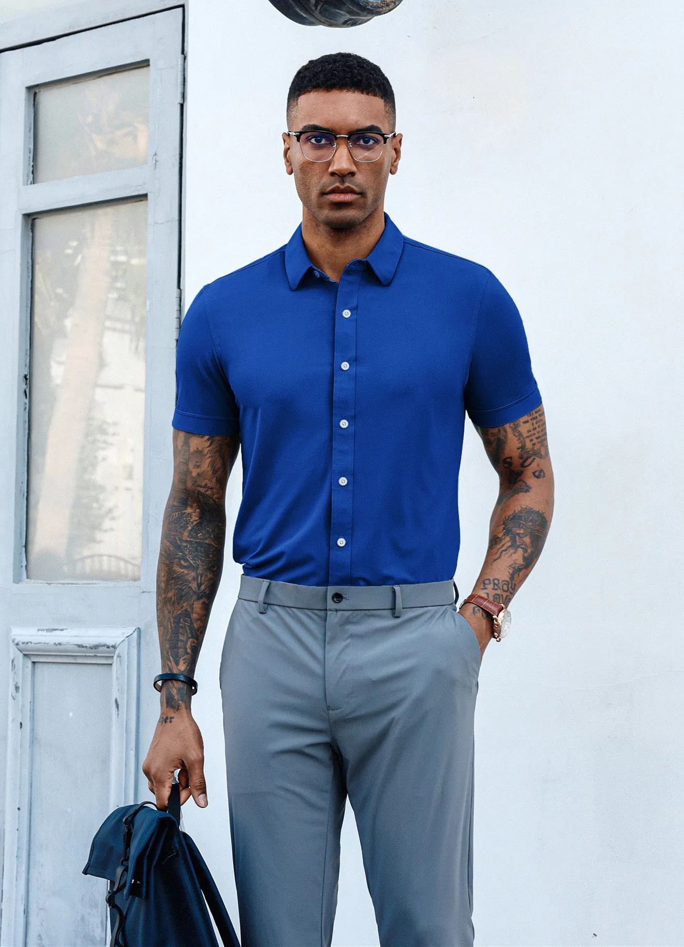 Mens Short Sleeve Casual Button Down Shirts 4-Way Stretch Travel Dress Shirt sold by Paul Jones product image thumbnail 2
