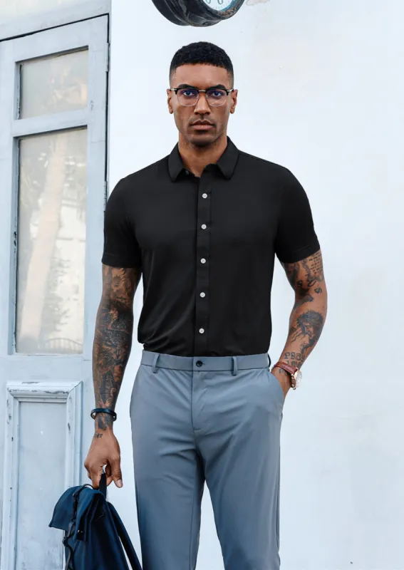 Mens Short Sleeve Casual Button Down Shirts 4-Way Stretch Travel Dress Shirt sold by Paul Jones
