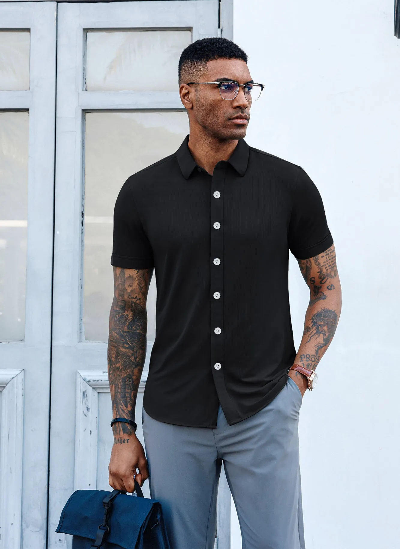Mens Short Sleeve Casual Button Down Shirts 4-Way Stretch Travel Dress Shirt sold by Paul Jones product image thumbnail 4