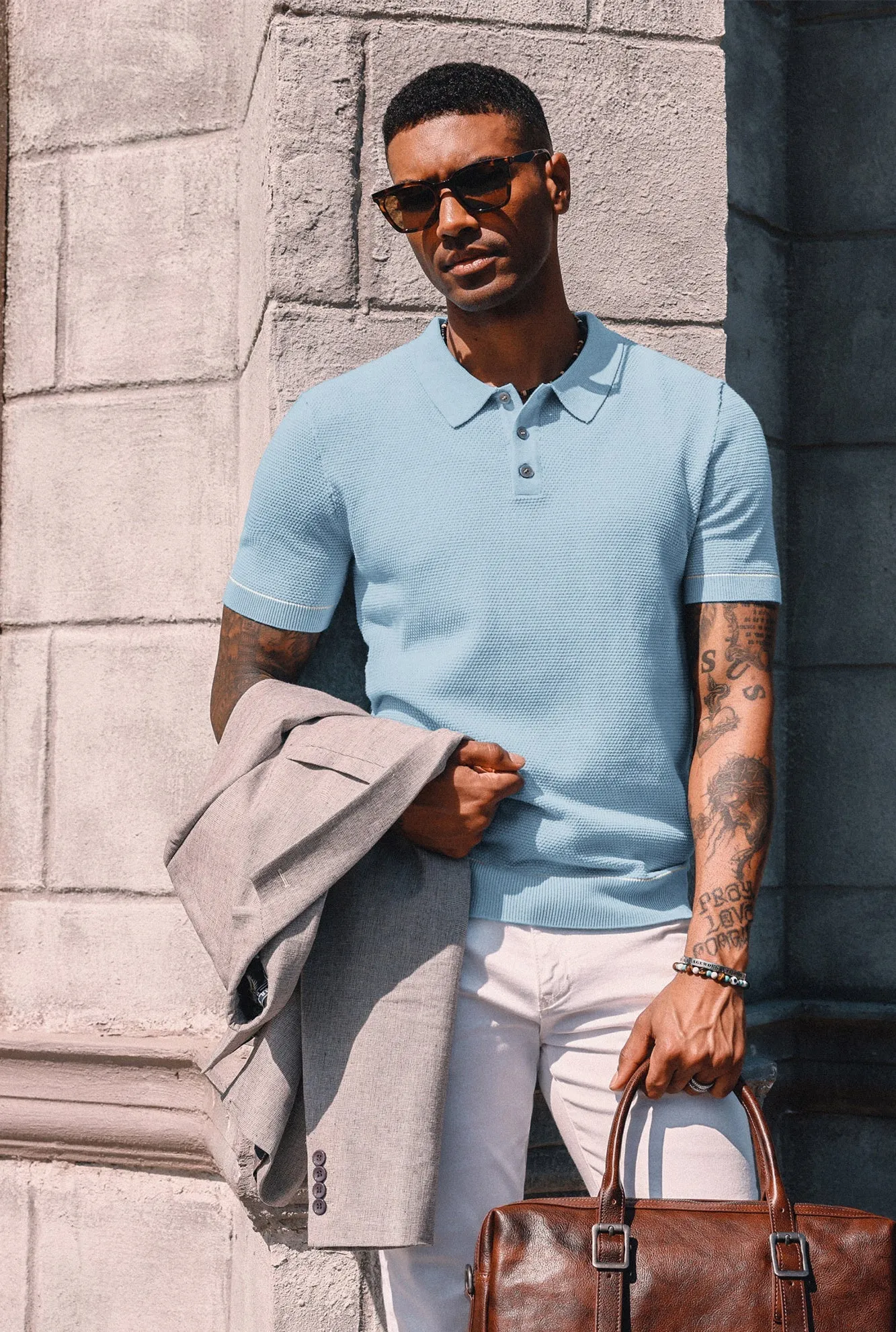 PJ Mens Knitted Polo Shirts Short Sleeve Textured Pullover Golf Polo T Shirts sold by Paul Jones