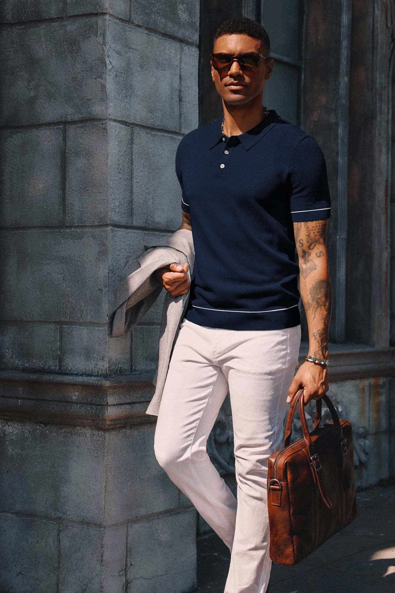 PJ Mens Knitted Polo Shirts Short Sleeve Textured Pullover Golf Polo T Shirts sold by Paul Jones product image thumbnail 5