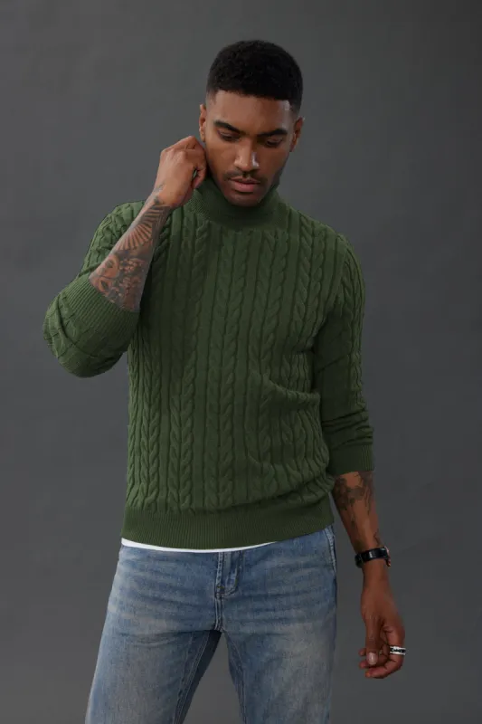 Men's Turtneck Pullover Sweaters Cable Knit Long Sleeve Sweaters sold by Paul Jones