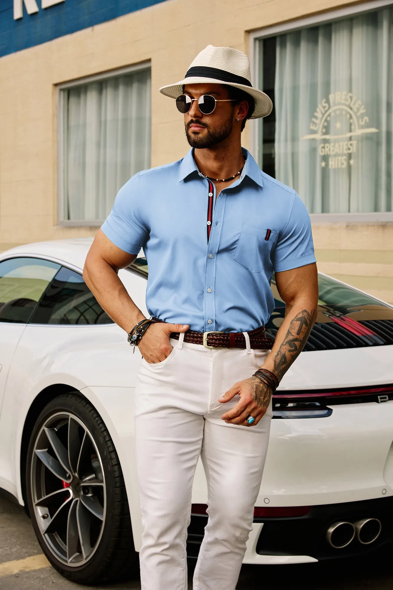 Men's Casual Dress Shirts Wrinkle-Free Short Sleeve Business Button Down Bamboo Oxford Shirt sold by Paul Jones product image thumbnail 5