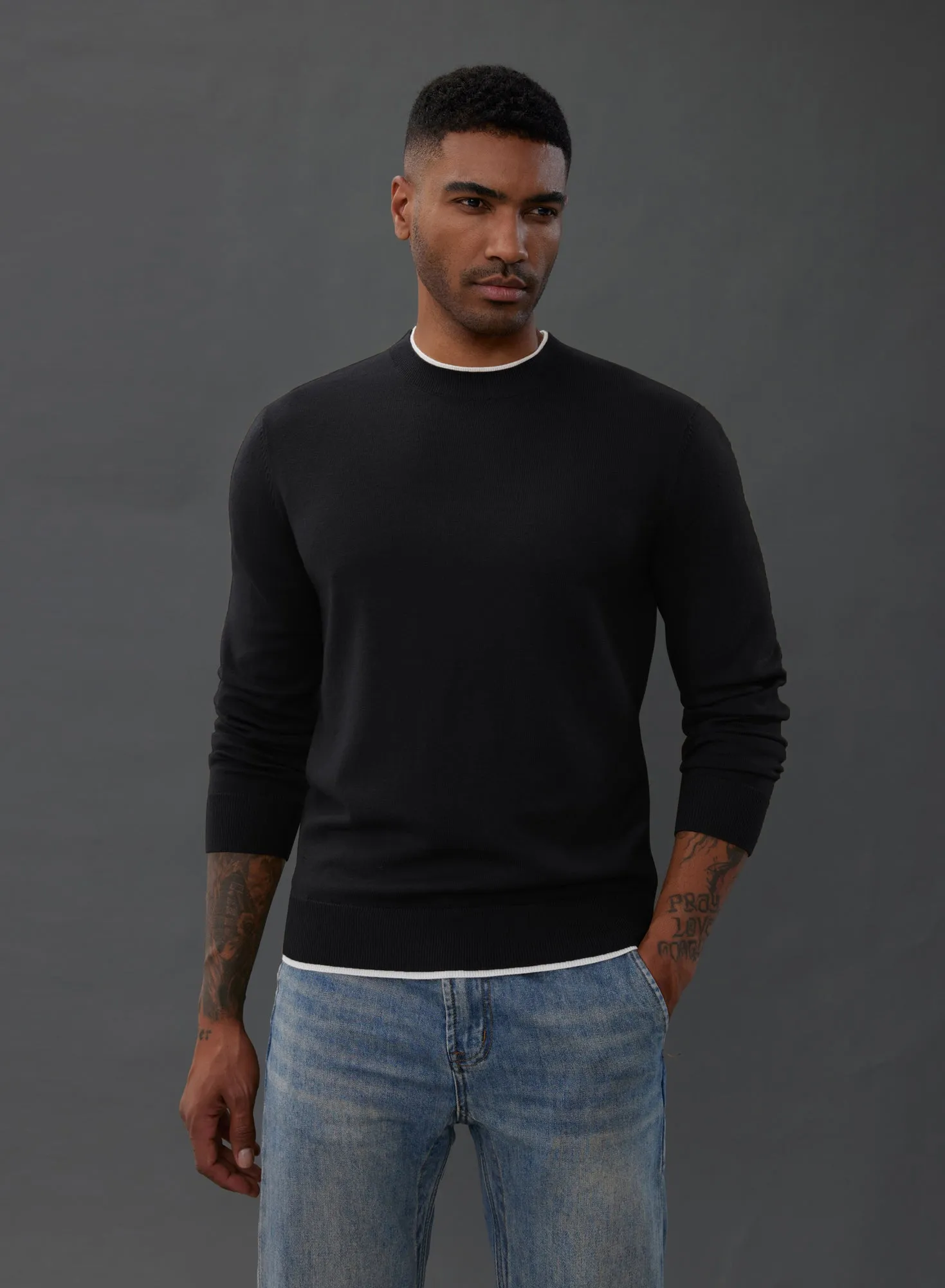 Men Contrast Color Sweater Long Sleeve Crew Neck Pullover Jumpers sold by Paul Jones product image thumbnail 5