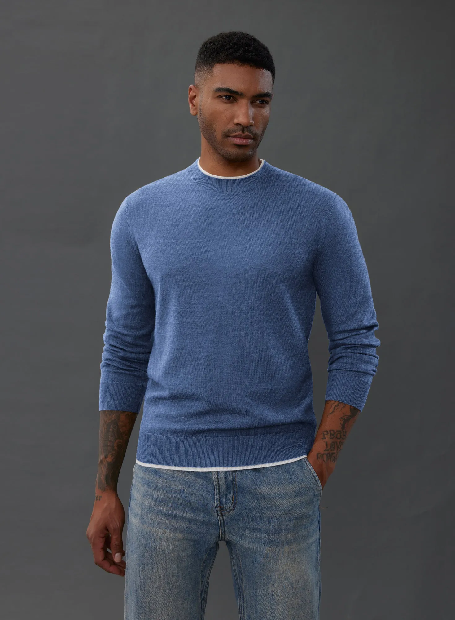 Men Contrast Color Sweater Long Sleeve Crew Neck Pullover Jumpers sold by Paul Jones