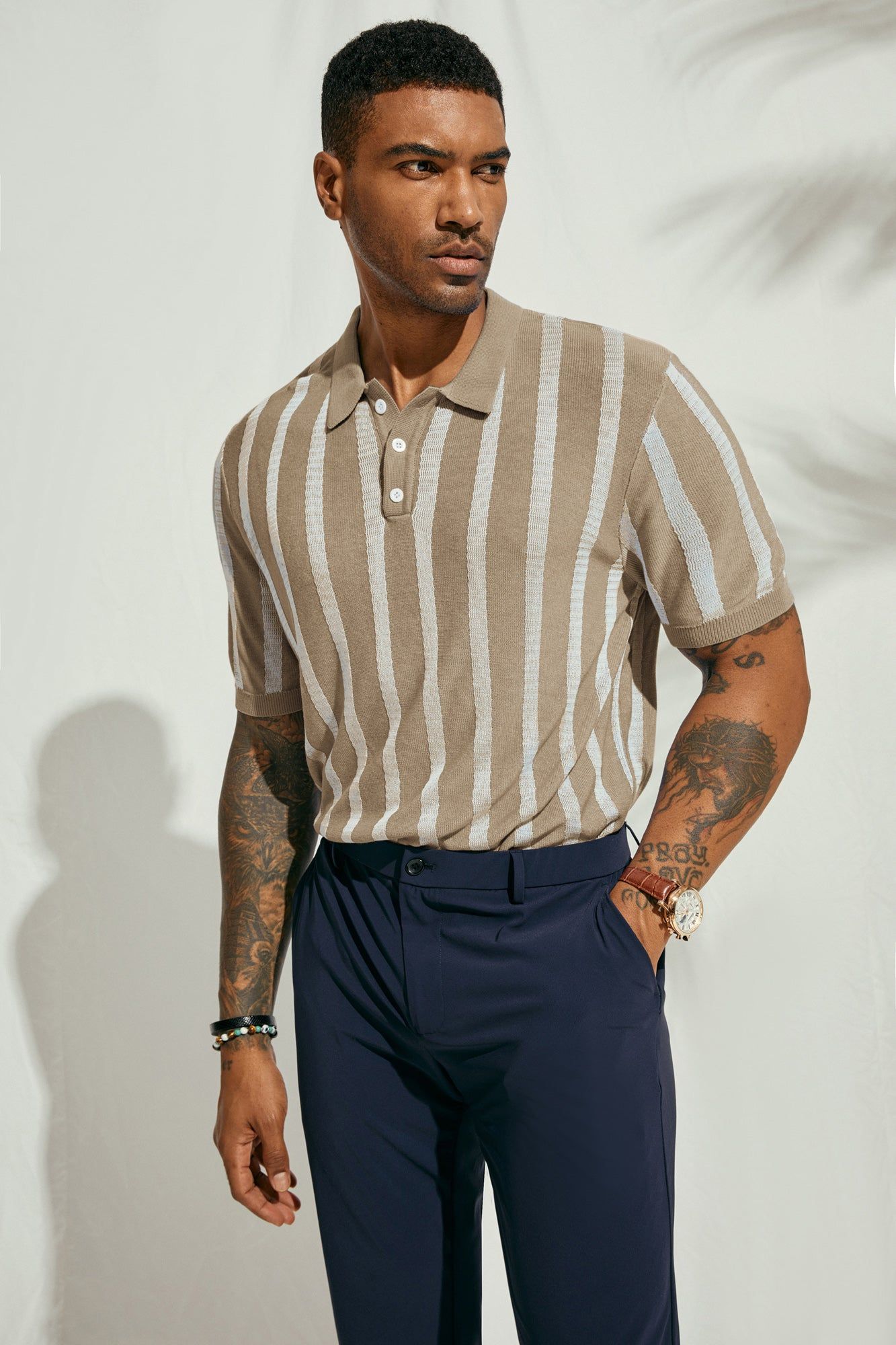 Men's Knit Polo Shirts Lightweight Short Sleeve Vintage Striped Golf Shirts sold by Paul Jones product image thumbnail 5