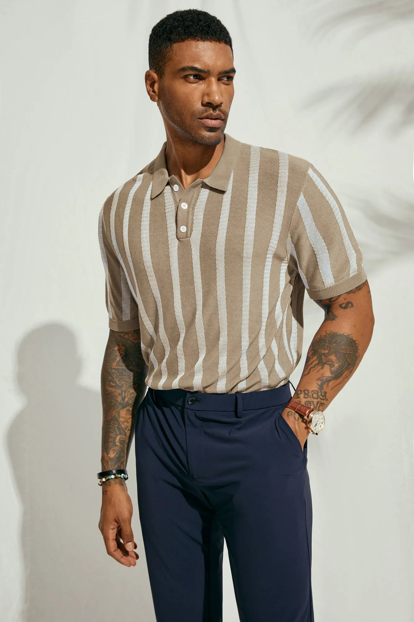 Men's Knit Polo Pullover Shirts Lightweight Short Sleeve Vintage Striped Golf Shirts sold by Paul Jones product image thumbnail 5