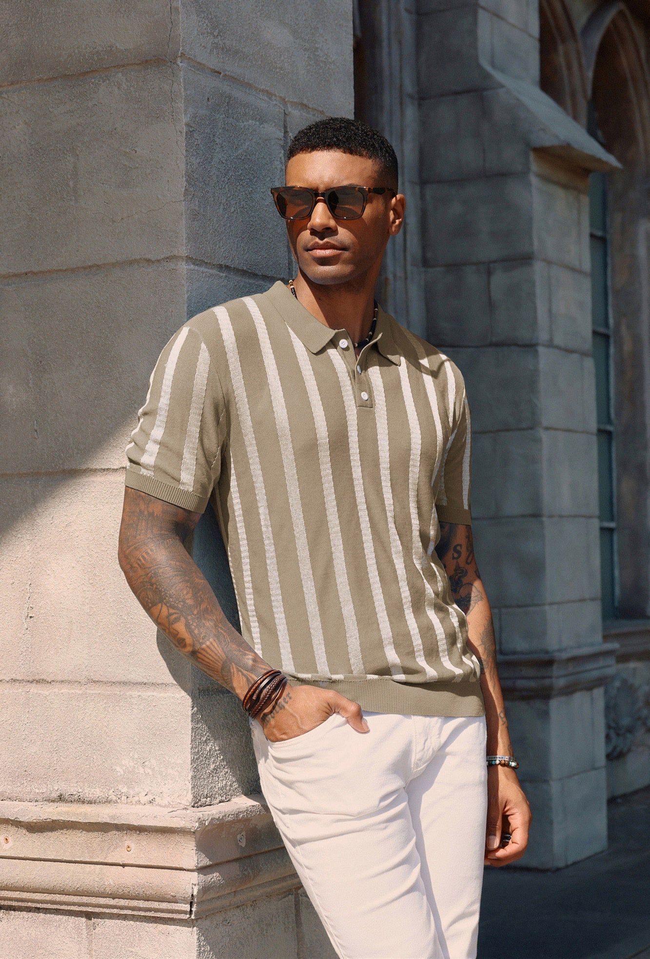 Men's Knit Polo Shirts Lightweight Short Sleeve Vintage Striped Golf Shirts sold by Paul Jones product image thumbnail 2