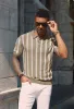 Men's Knit Polo Pullover Shirts Lightweight Short Sleeve Vintage Striped Golf Shirts sold by Paul Jones