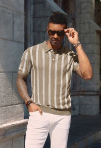 Men's Knit Polo Shirts Lightweight Short Sleeve Vintage Striped Golf Shirts sold by Paul Jones