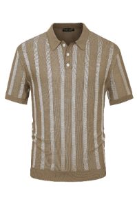 Men's Knit Polo Shirts Lightweight Short Sleeve Vintage Striped Golf Shirts sold by Paul Jones