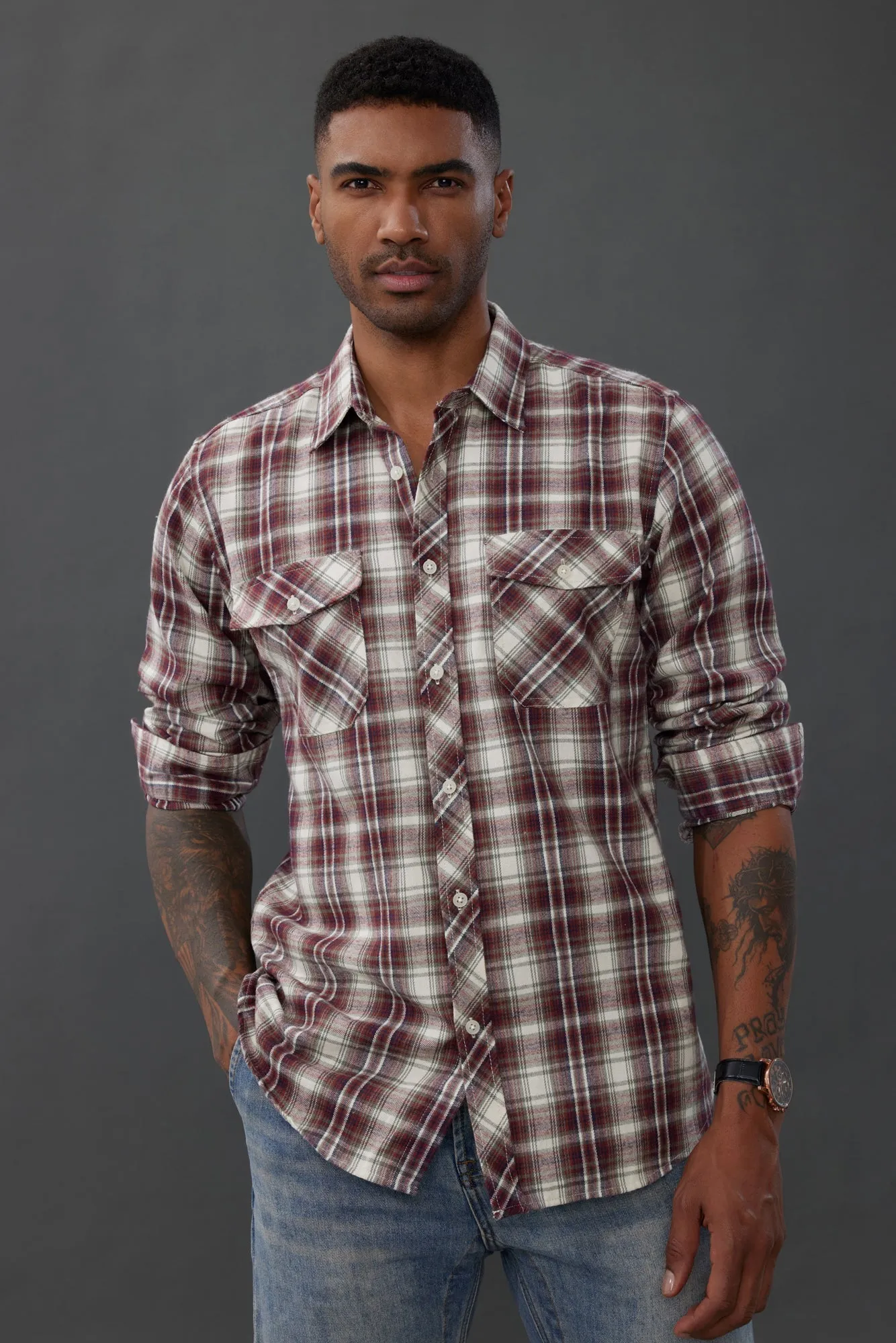 Mens Flannel Button Down Shirts Plaid Casual Regular Fit Long Sleeve Cardigans Casual Shirts sold by Paul Jones