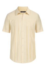 Men Cuban Guayabera Shirt Casual Short Sleeve Button Down Shirts Beach Tops Cotton sold by Paul Jones