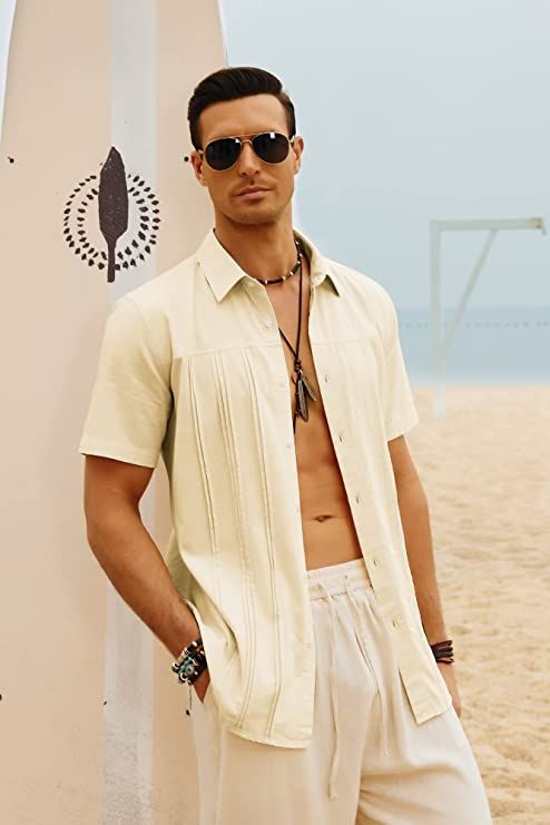 Men Cuban Guayabera Shirt Casual Short Sleeve Button Down Cardigans Shirts sold by Paul Jones product image thumbnail 2