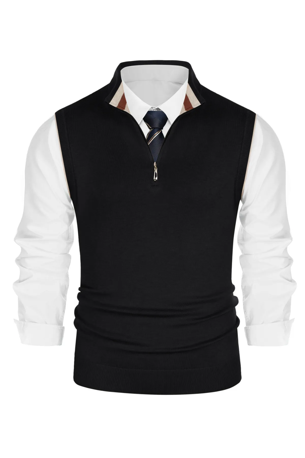 Paul Jones Men Stand Collar Sweater Vest Sleeveless Zip-up Neck Pullover Knitwear sold by Paul Jones product image thumbnail 3