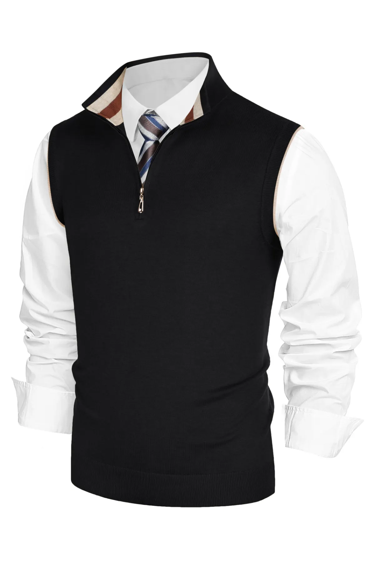 Paul Jones Men Stand Collar Sweater Vest Sleeveless Zip-up Neck Pullover Knitwear sold by Paul Jones product image thumbnail 4