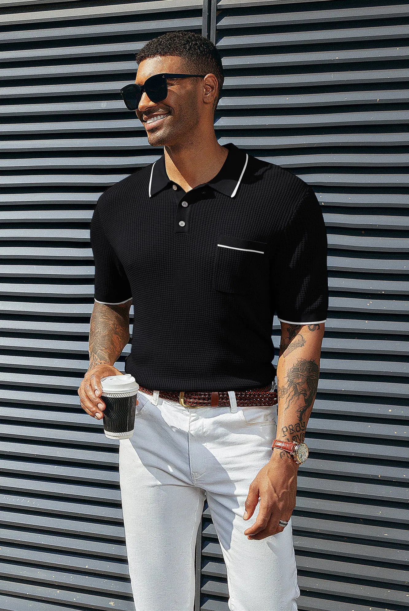 Mens Breathable Knit Polo Shirts Short Sleeve Lightweight Knit Hollow Out Golf Shirts sold by Paul Jones product image thumbnail 4