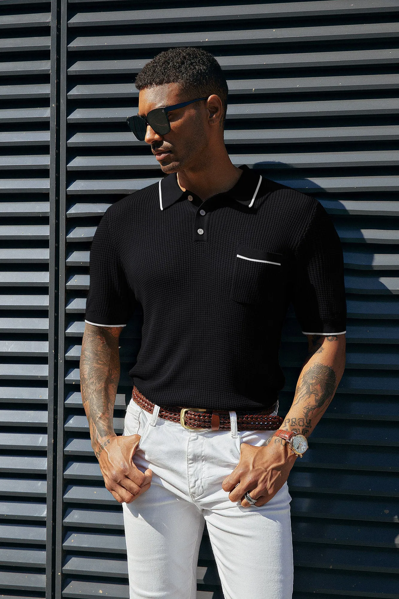 Mens Breathable Knit Polo Shirts Short Sleeve Lightweight Knit Hollow Out Golf Shirts sold by Paul Jones