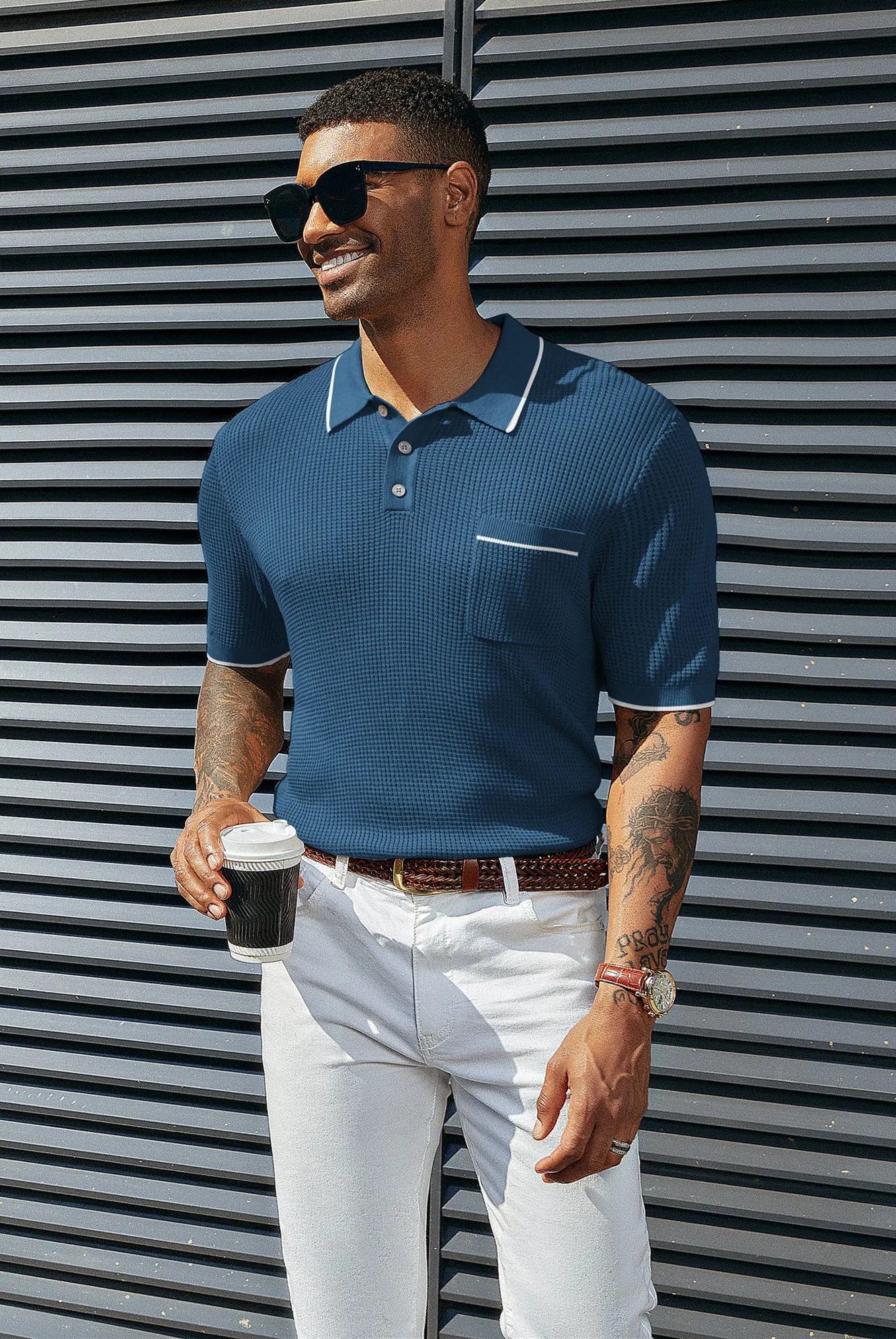 Mens Breathable Knit Polo Shirts Short Sleeve Lightweight Knit Hollow Out Golf Shirts sold by Paul Jones product image thumbnail 2