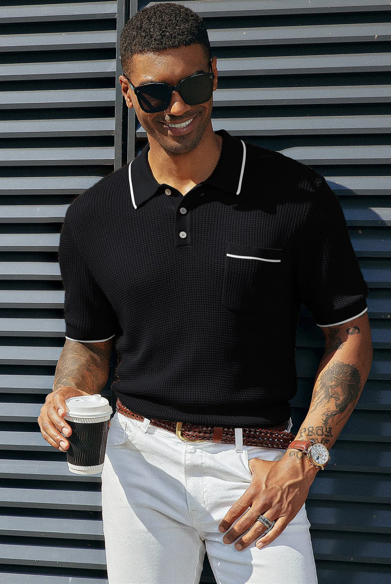 Mens Breathable Knit Polo Shirts Short Sleeve Lightweight Knit Hollow Out Golf Shirts sold by Paul Jones product image thumbnail 5