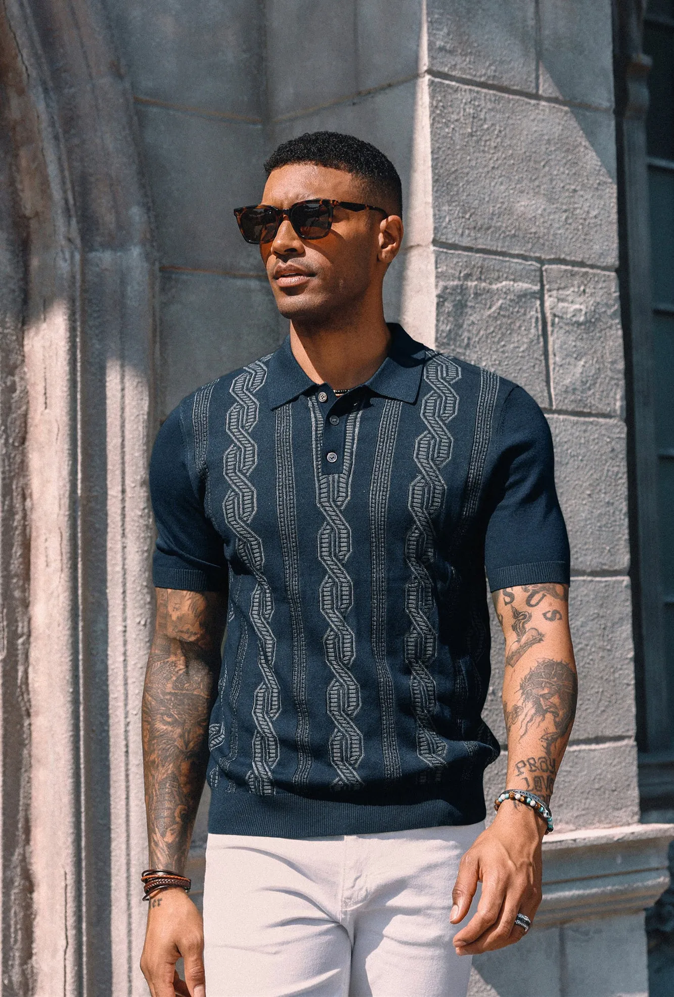 Men Contrast Color Knitted Polo-Shirt Short Sleeve Lapel Collar Knitwear Tops sold by Paul Jones product image thumbnail 3