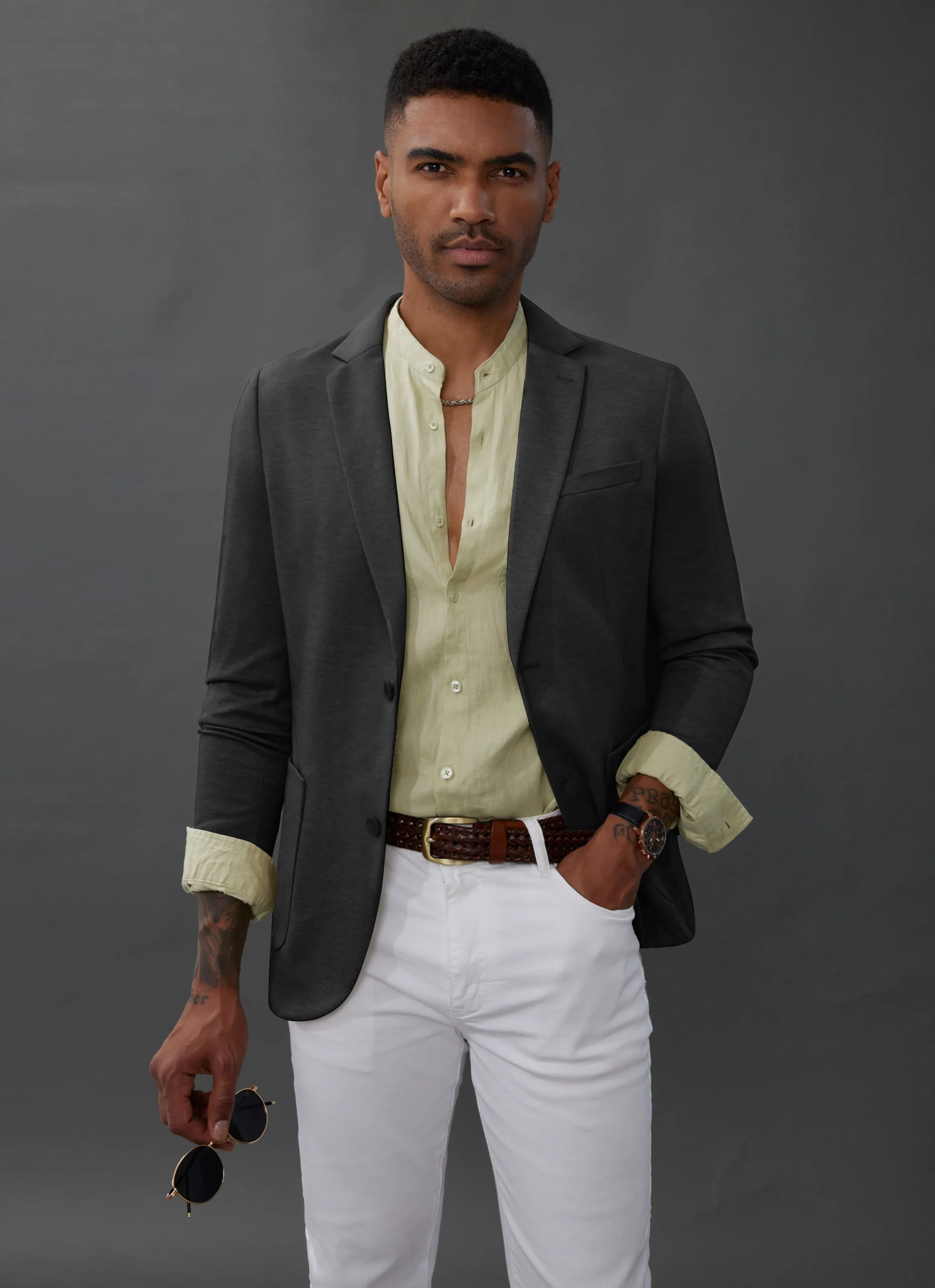 Mens Casual Two Buttons Lightweight Blazer Jacket Regular Fit Stretch Knit Sport Coats And Pants sold by Paul Jones product image thumbnail 5