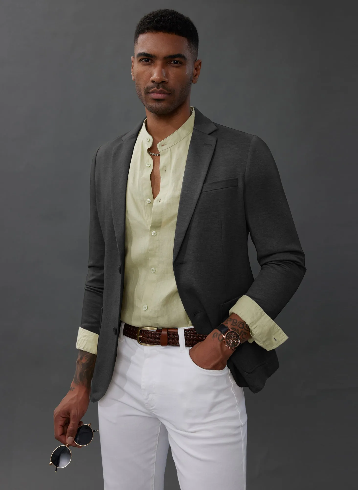 Mens Casual Two Buttons Lightweight Blazer Jacket Regular Fit Stretch Knit Sport Coats And Pants sold by Paul Jones