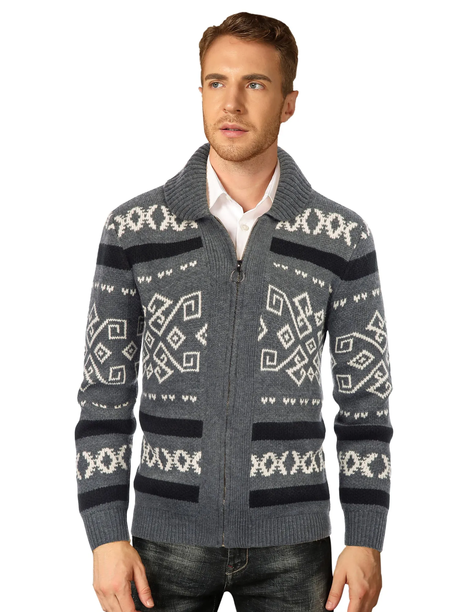 Men's Casual Curling Sweater Cardigans Zip Up Knitted Sweaters sold by Paul Jones